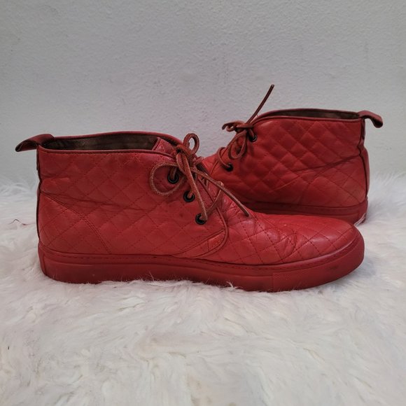 DEL TORO RED LEATHER QUILTED HIGH TOP CHUKKA SNEAKER US MENS 12 HIGH TOP - Picture 6 of 14